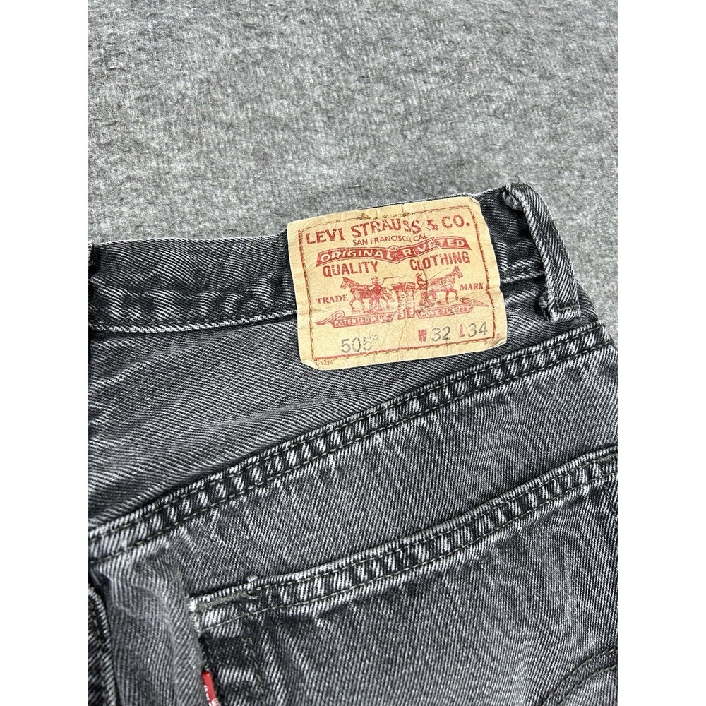 Levis 505 Regular Fit Jeans Mens 32x34 (fits 30x32) Black Denim Straight Leg Y2K - Picture 10 of 13